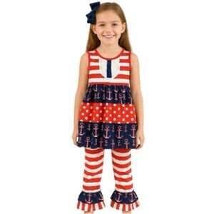 Girls Patriotic 4th of July Ruffle Dress Set 3XL Multicolor Summer Party